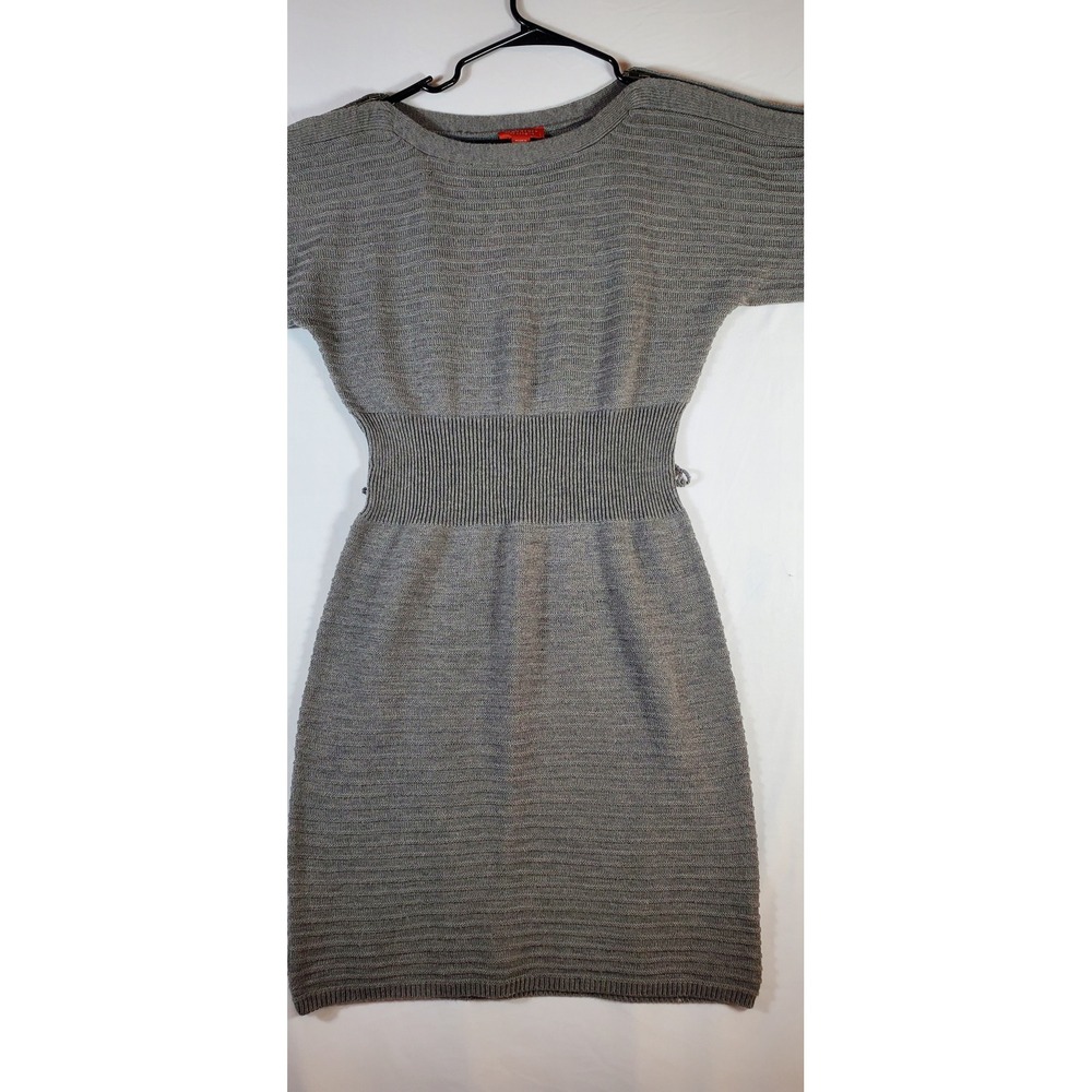 Signature by Sangria Gray Ribbed Knit Batwing Sleeve Zipper Dress Women's M - Picture 9 of 9